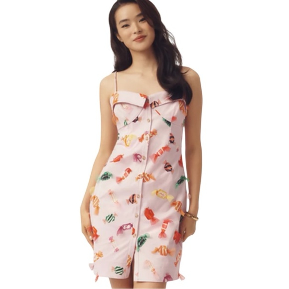 Anthropologie Maeve Pink Patterned Candy Wrapper Women's Mini Dress Size 2